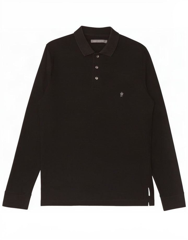 Camisa polo masculina de manga comprida French Connection algodão preto médio