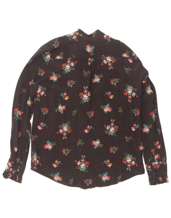 Blusa feminina Pinko com gravata frontal Reino Unido 10 pequena seda floral preta