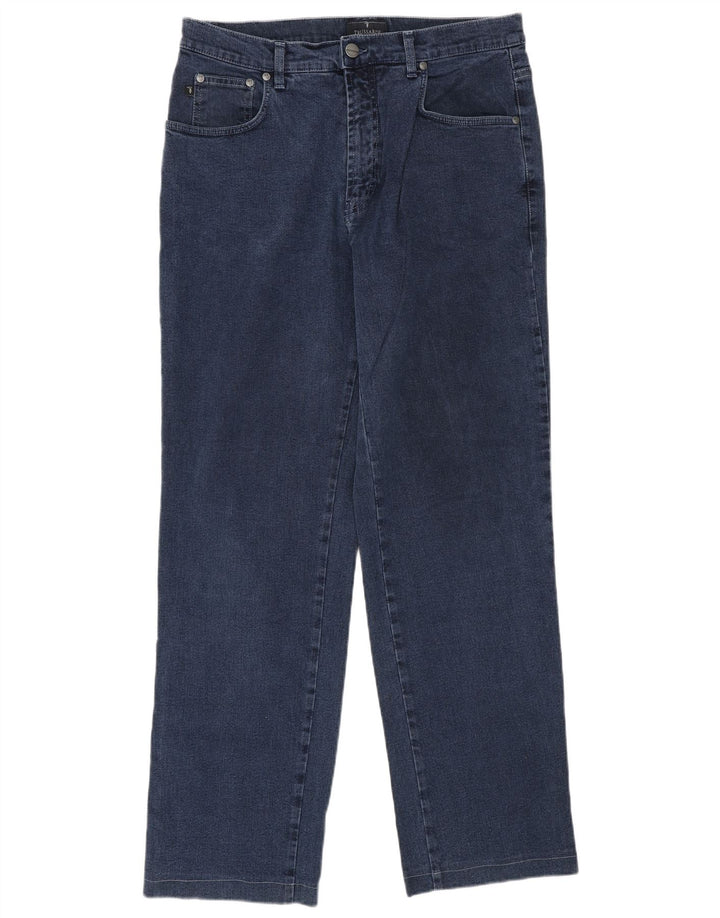 Trussardi Mens Straight Jeans W34 L30 Azul Marinho Algodão