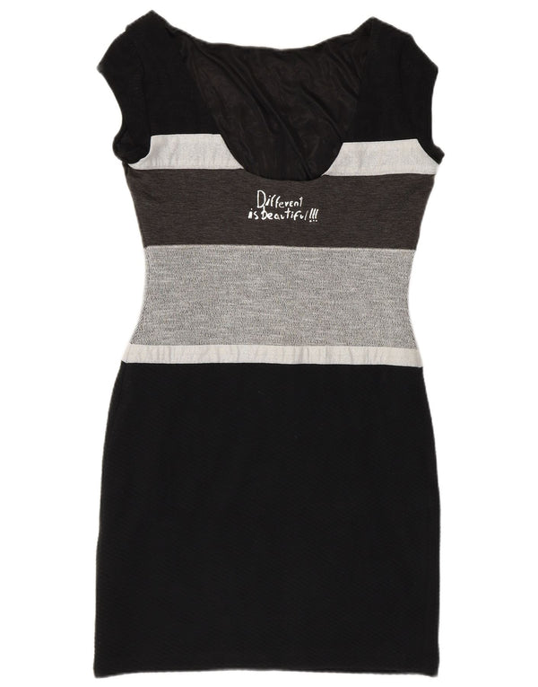 Vestido feminino Desigual Bodycon gráfico Reino Unido 8 pequeno bloco colorido preto