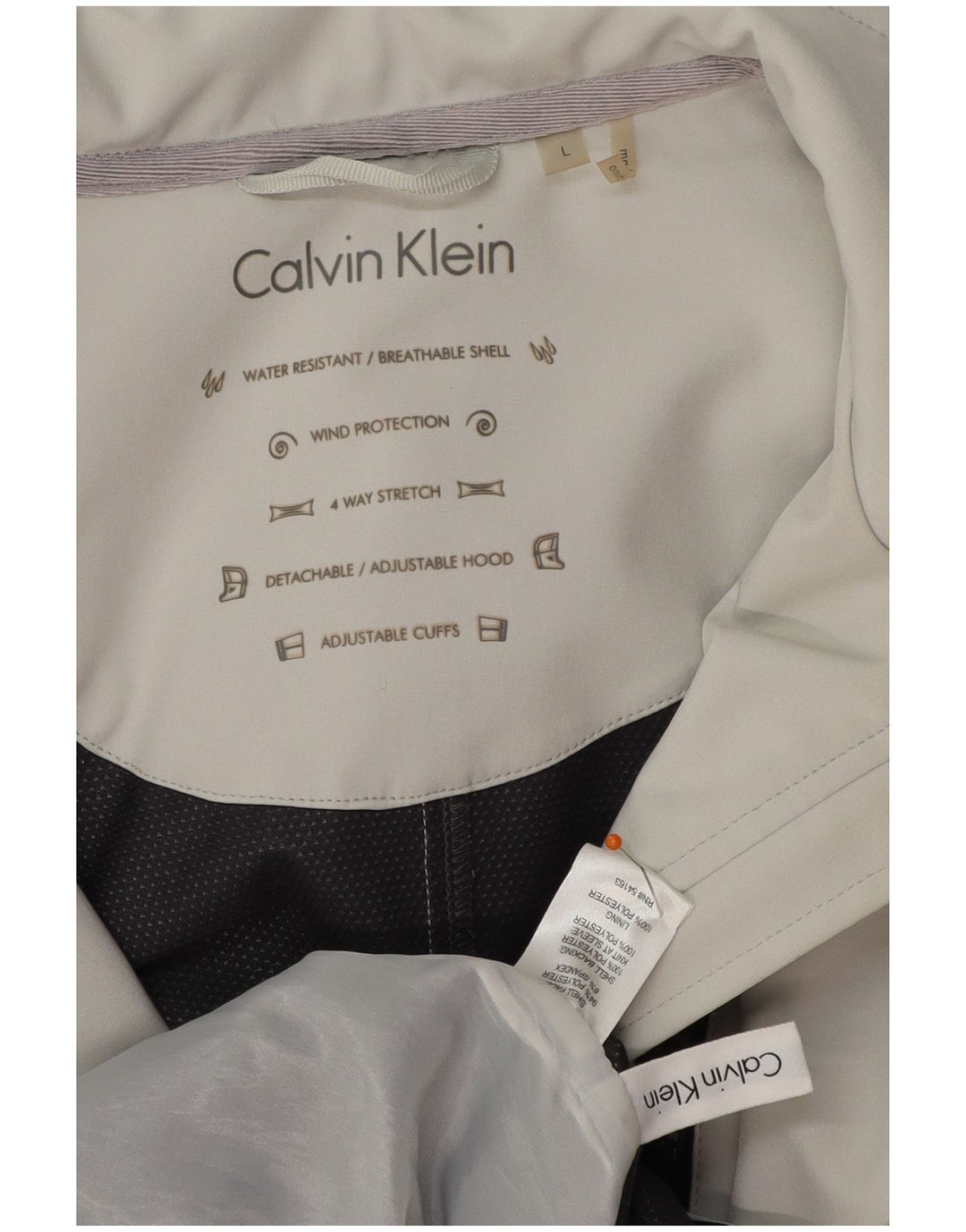 Casaco corta-vento feminino CALVIN KLEIN com capuz Reino Unido 16 grande poliéster cinza
