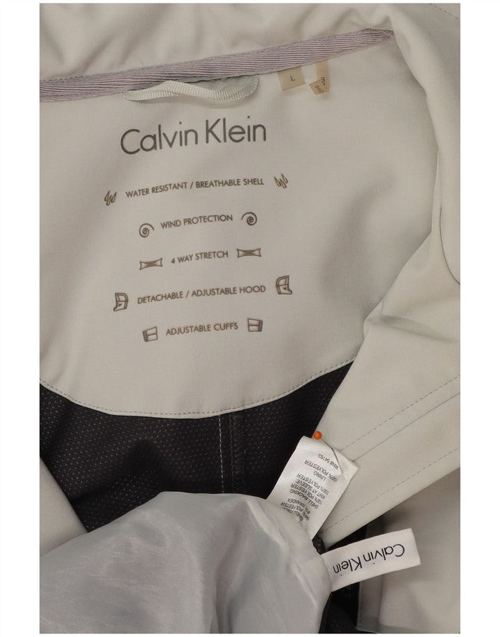 Casaco corta-vento feminino CALVIN KLEIN com capuz Reino Unido 16 grande poliéster cinza