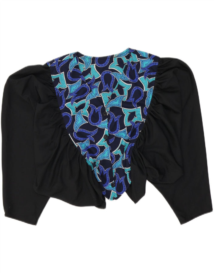 Blusa feminina VINTAGE com padrão abstrato e corte Reino Unido 16 grande preta