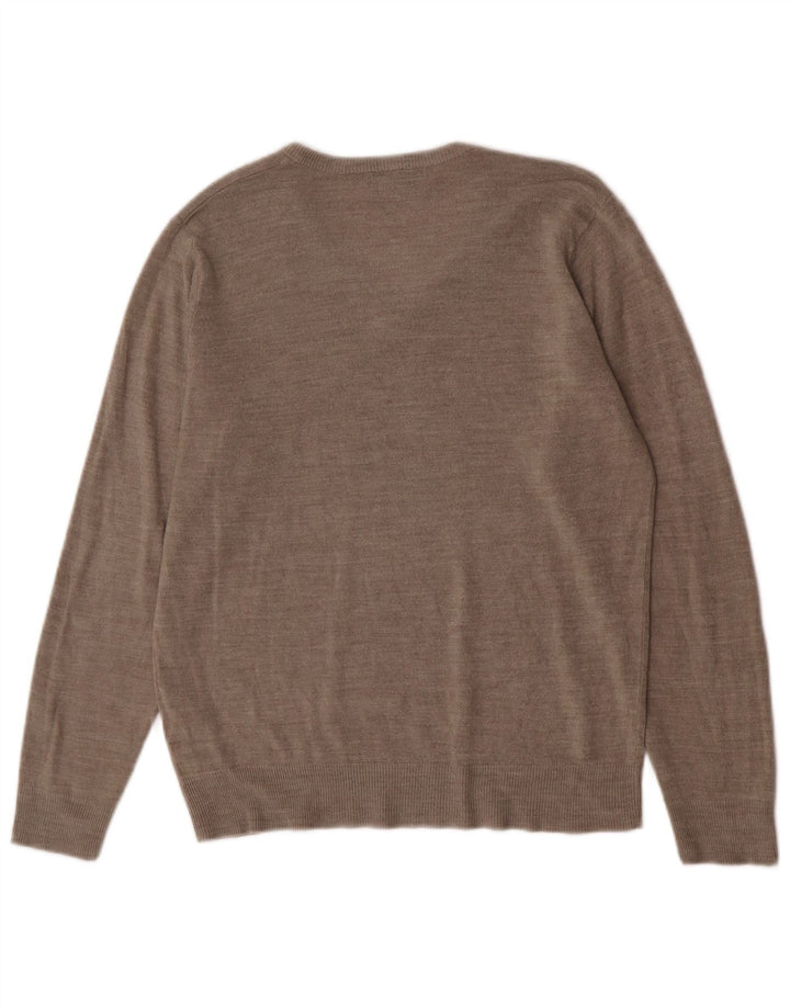 Suéter masculino Marks & Spencer com ajuste regular e decote em V, médio bege salpicado