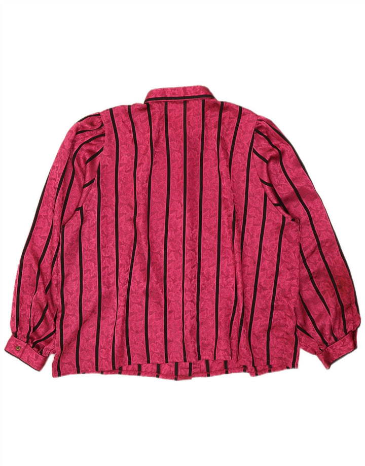 Blusa de camisa oversized feminina vintage IT 52 2XL poliéster listrado rosa