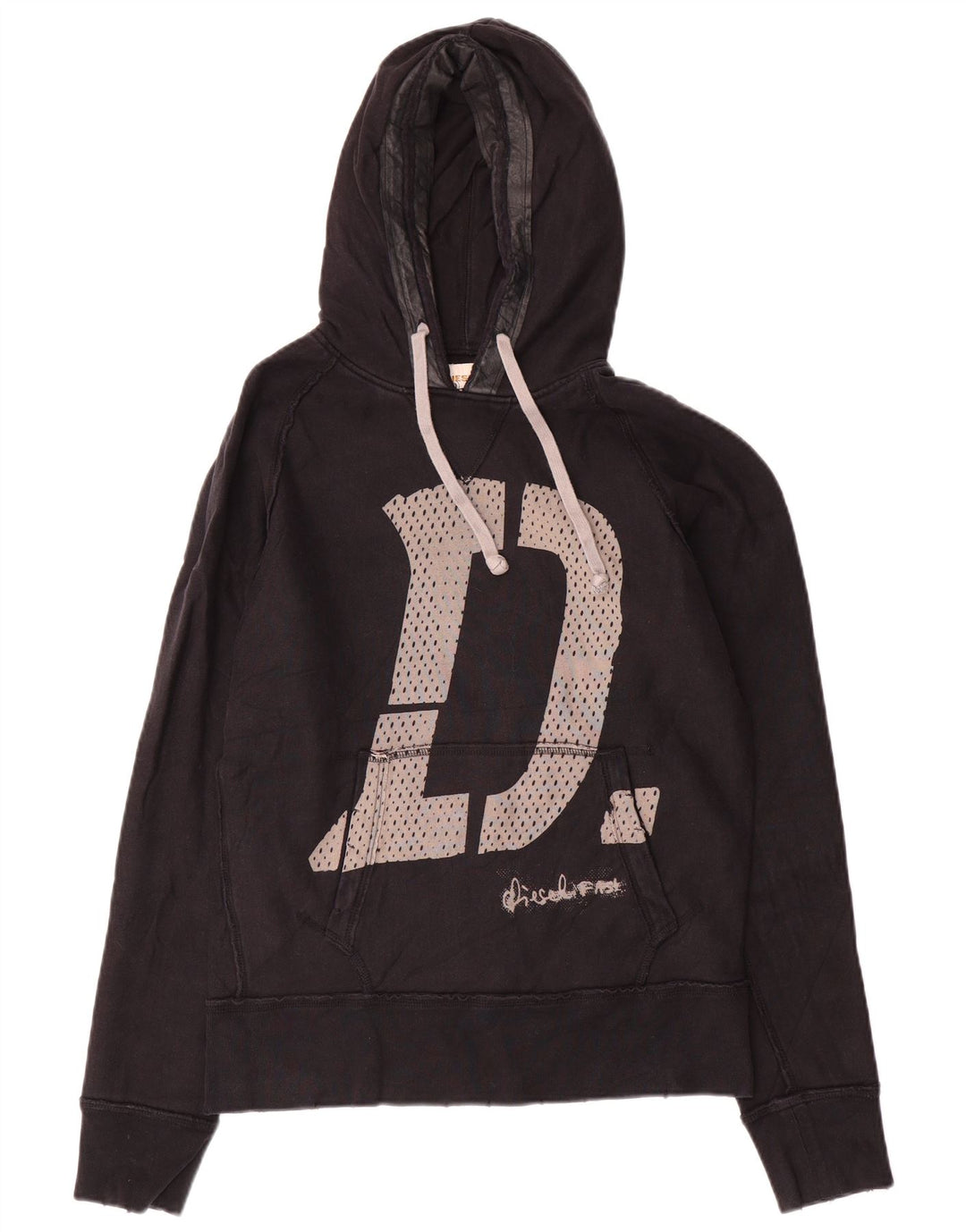 Diesel masculino gráfico moletom com capuz médio algodão preto