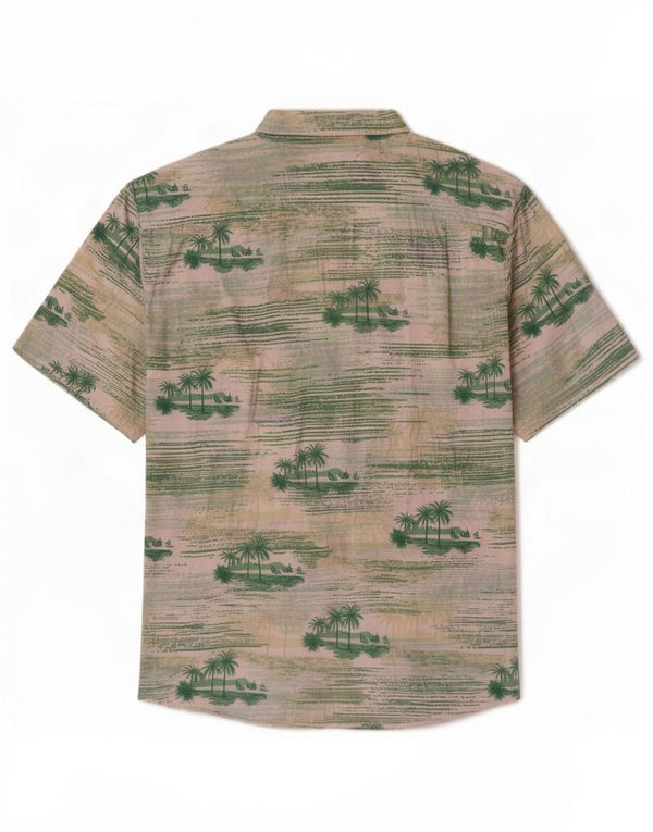 Camisa masculina vintage de manga curta 2XL algodão verde havaiano
