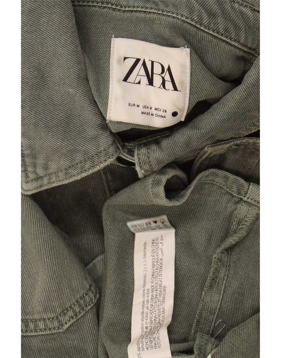 Jaqueta jeans feminina Zara Reino Unido 14 algodão cáqui médio