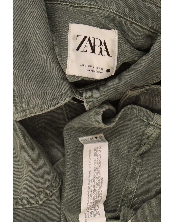 Jaqueta jeans feminina Zara Reino Unido 14 algodão cáqui médio