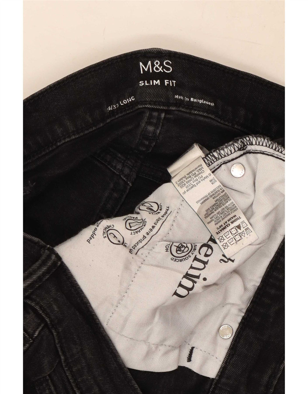 Marks & Spencer Mens Jeans Slim W38 L31 Algodão Preto