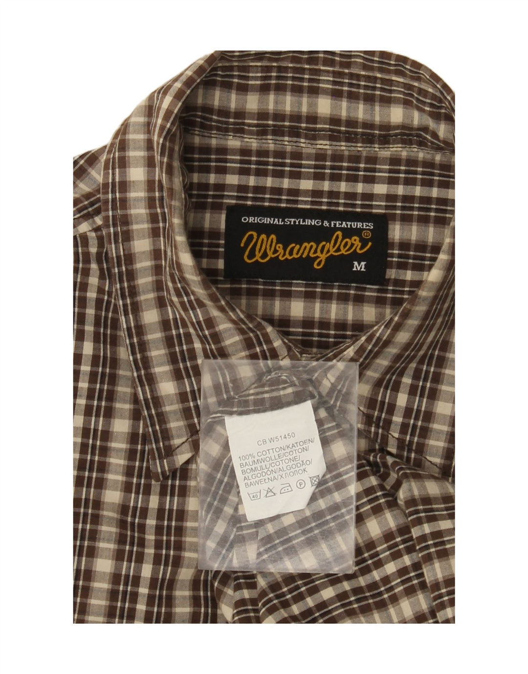 Camisa masculina de flanela WRANGLER de algodão xadrez marrom médio