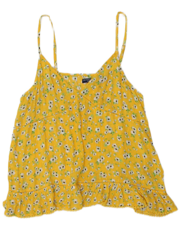 Top cami feminino SUPERDRY UK 14 viscose floral amarelo médio