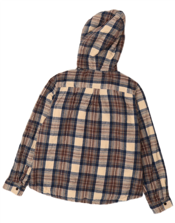 Jaqueta masculina L.L.Bean de ajuste relaxado Sherpa Reino Unido 36 pequeno algodão xadrez azul marinho