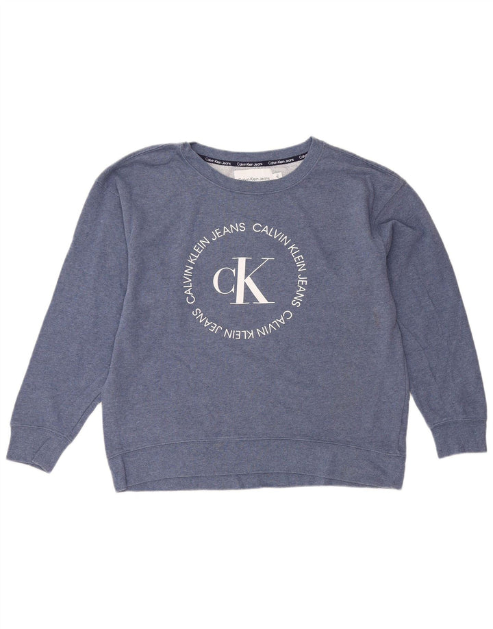 CALVIN KLEIN JEANS moletom gráfico feminino jumper UK 16 grande azul