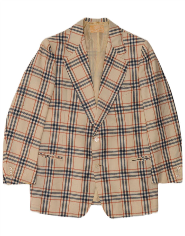 Jaqueta Blazer Masculina Vintage com 2 Botões UK 38 Médio Off White Check