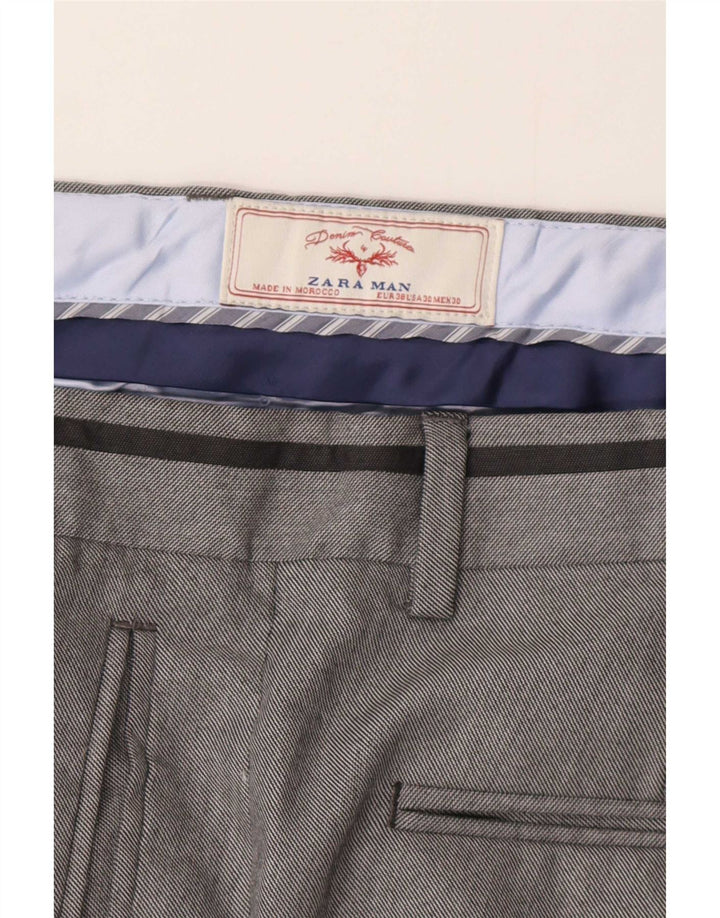 Zara Mens Slim Chino Calças EU 38 Médio W30 L33 Poliéster Cinza