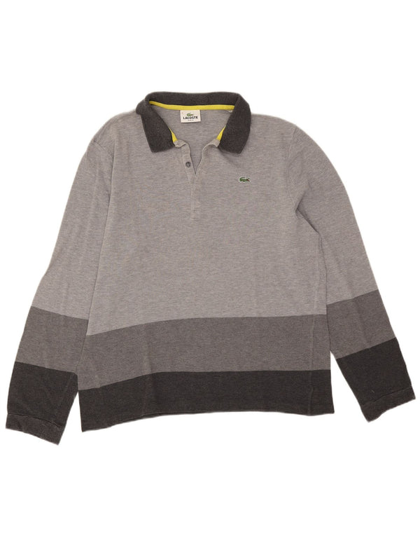 Camisa polo masculina Lacoste manga comprida slim fit tamanho 7 2XL cinza colorblock