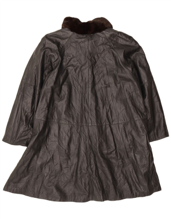 Casaco de couro superdimensionado feminino vintage IT 46 couro preto grande