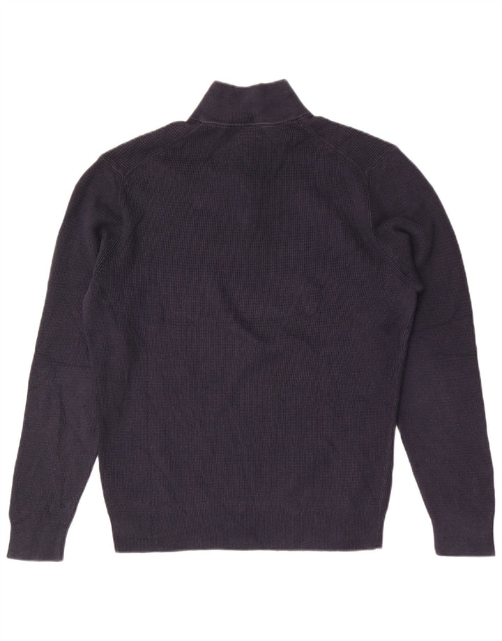 Suéter masculino Massimo Dutti com zíper e gola grande de algodão azul marinho