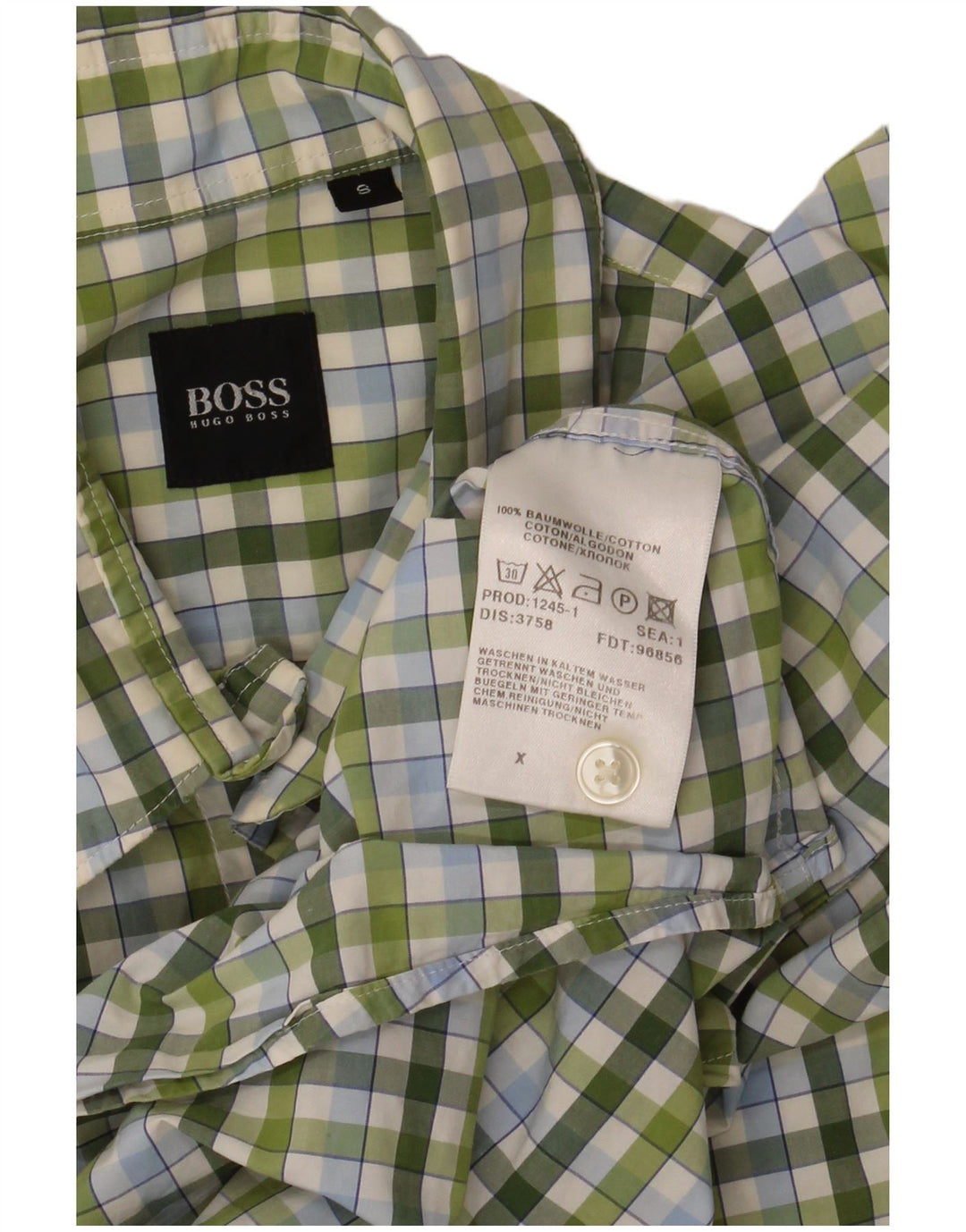 Camisa masculina HUGO BOSS pequena xadrez verde algodão