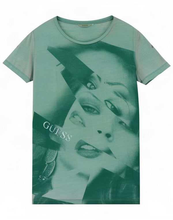 Guess Womens Graphic T-Shirt Top UK 6 XS Verde Poliéster
