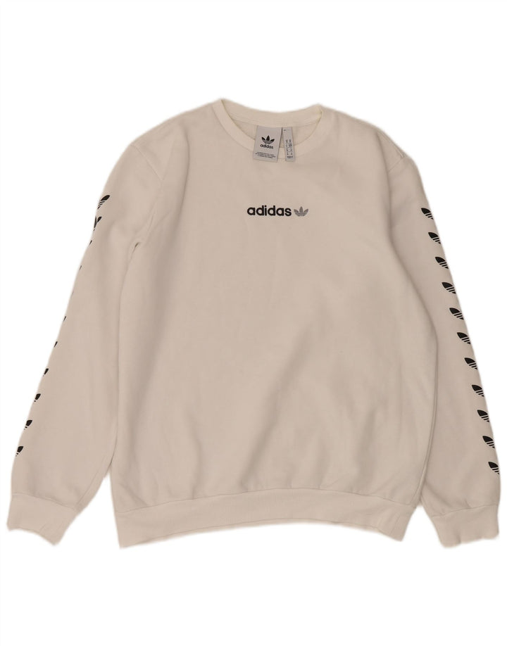 ADIDAS Mens Graphic Sweatshirt Jumper Médio Algodão Branco