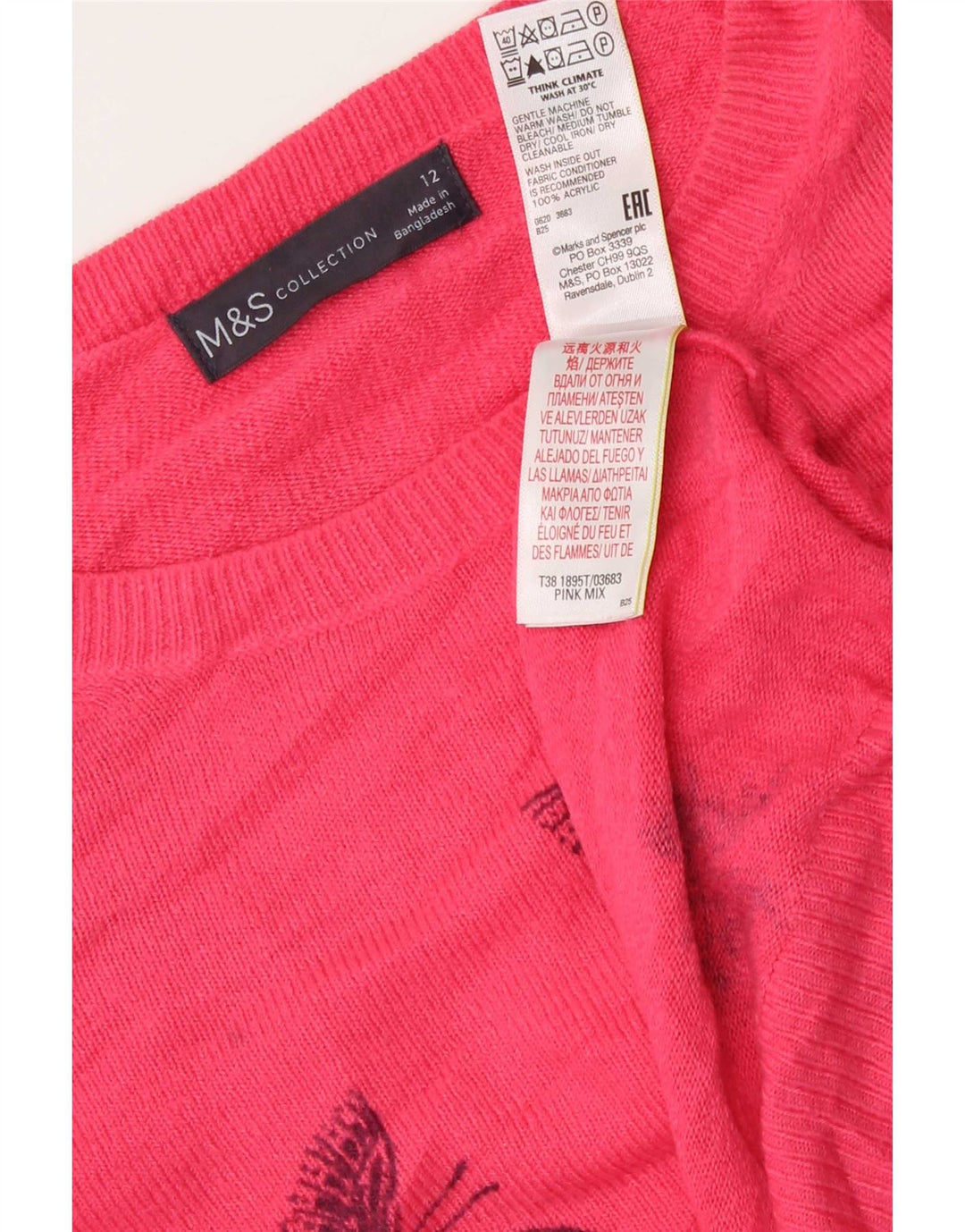 Suéter feminino Marks & Spencer com gola redonda Reino Unido 12 borboleta rosa médio