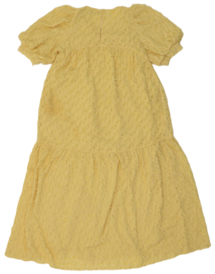 Vestido feminino Zara com estampa abstrata em camadas UK 12 poliéster amarelo médio