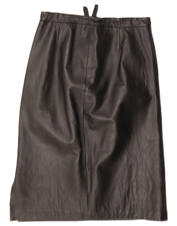 Saia de couro feminina vintage W28 média preta