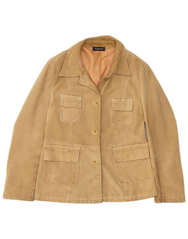 Jaqueta de camurça feminina vintage UK 8 pequena bege