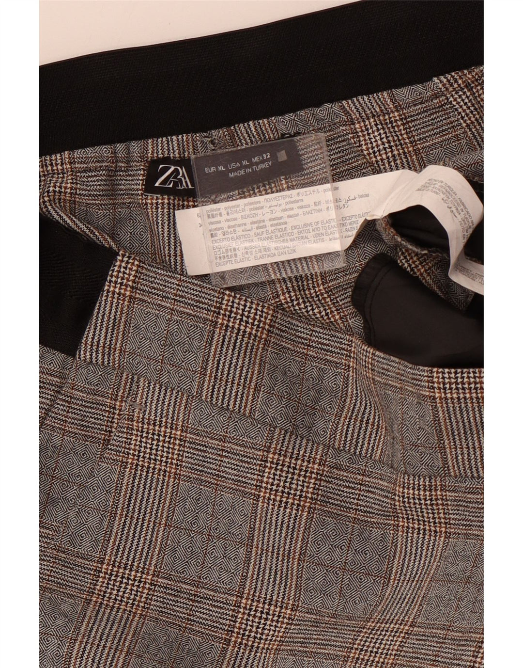 Calça feminina ZARA cônica cortada XL W32 L24 cinza houndstooth poliéster