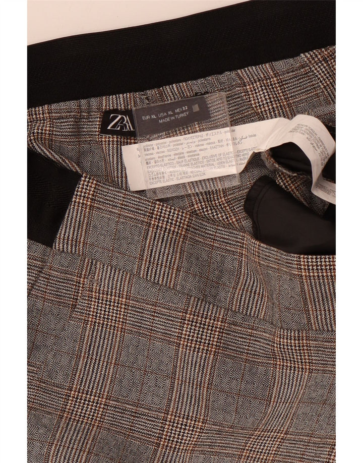Calça feminina ZARA cônica cortada XL W32 L24 cinza houndstooth poliéster