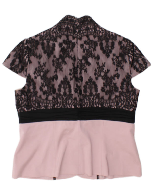 Blusa feminina vintage UK 14 médio rosa floral