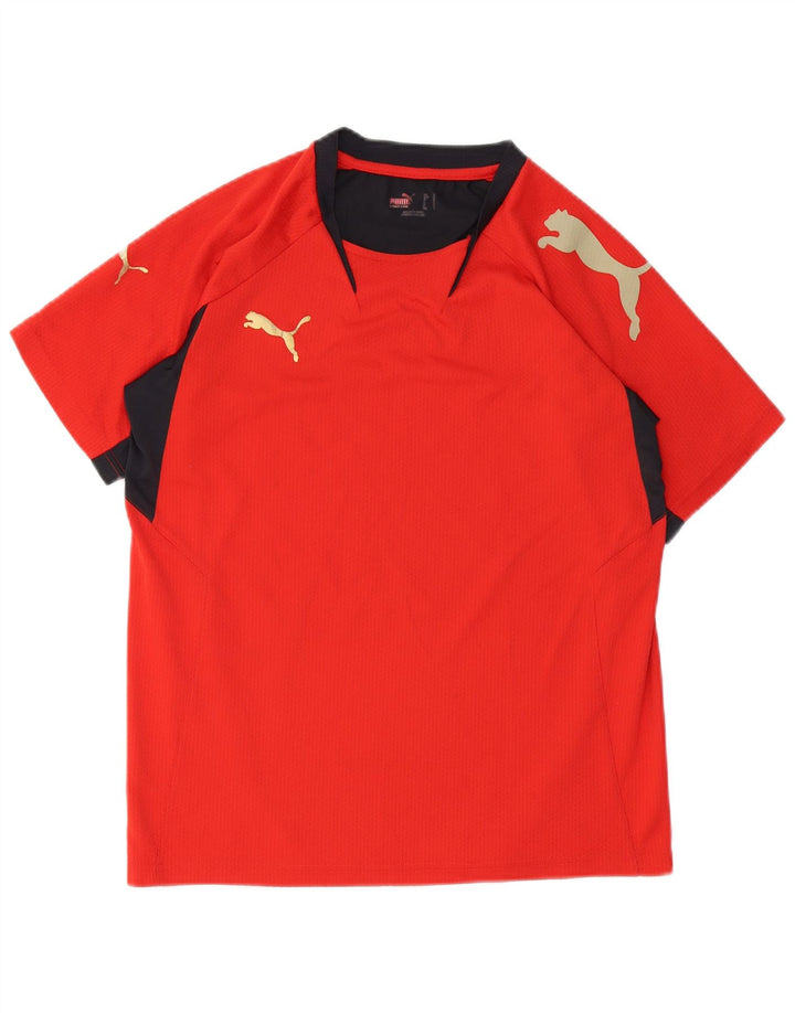 Puma Mens Graphic T-Shirt Top Pequeno Colorblock Vermelho