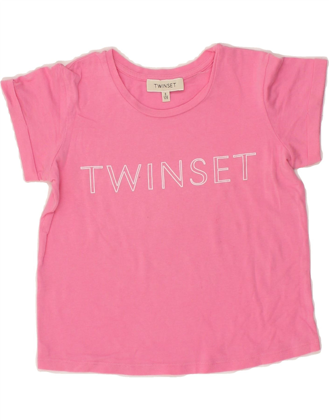 TWIN-SET Girls Graphic T-Shirt Top 7-8 Years Pink Vintage Twin-Set and Second-Hand Twin-Set from Messina Hembry 