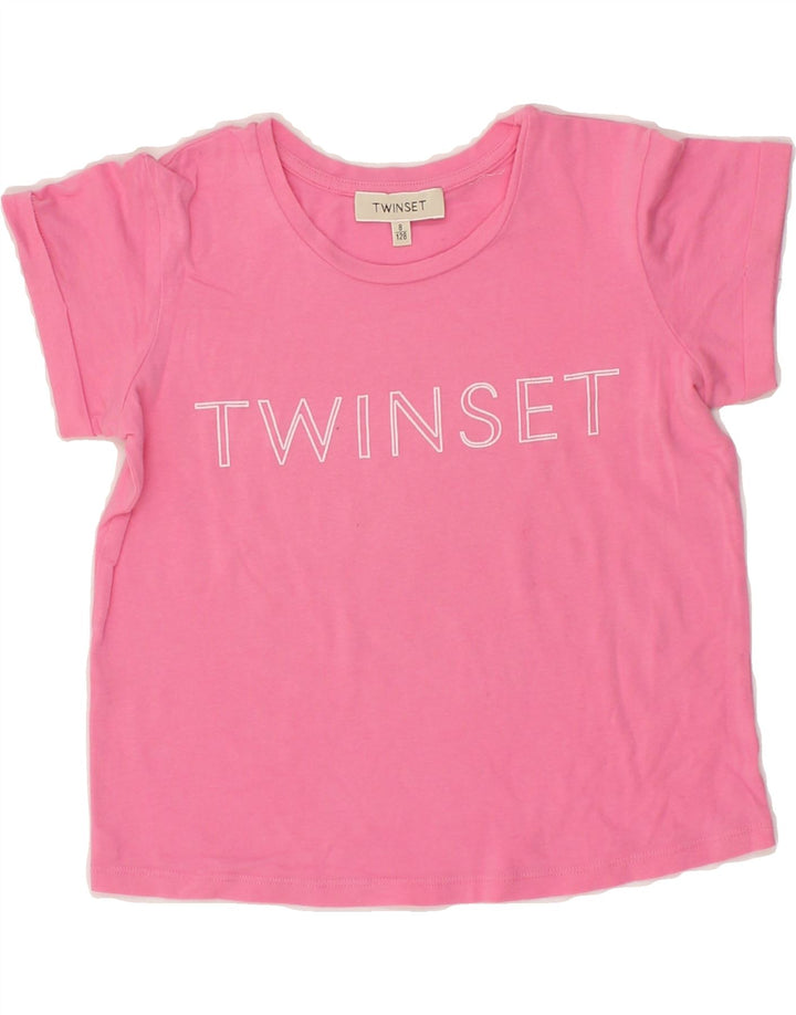 TWIN-SET Girls Graphic T-Shirt Top 7-8 Years Pink Vintage Twin-Set and Second-Hand Twin-Set from Messina Hembry 