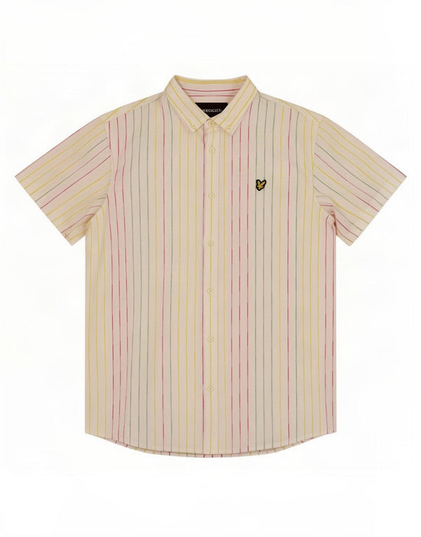 Lyle & Scott Camisa masculina de manga curta grande algodão listrado branco