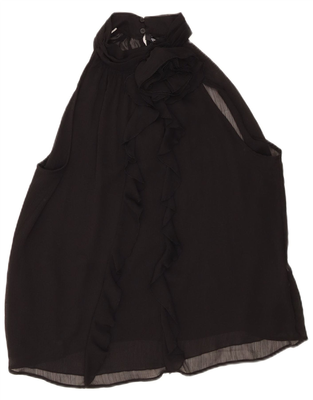 Top feminino Zara com babado frontal e frente única UK 16 grande poliéster preto