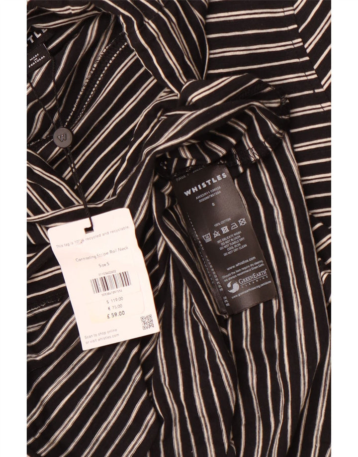 WHISTLES Top feminino com gola redonda e manga comprida Reino Unido 10 pequeno algodão listrado preto