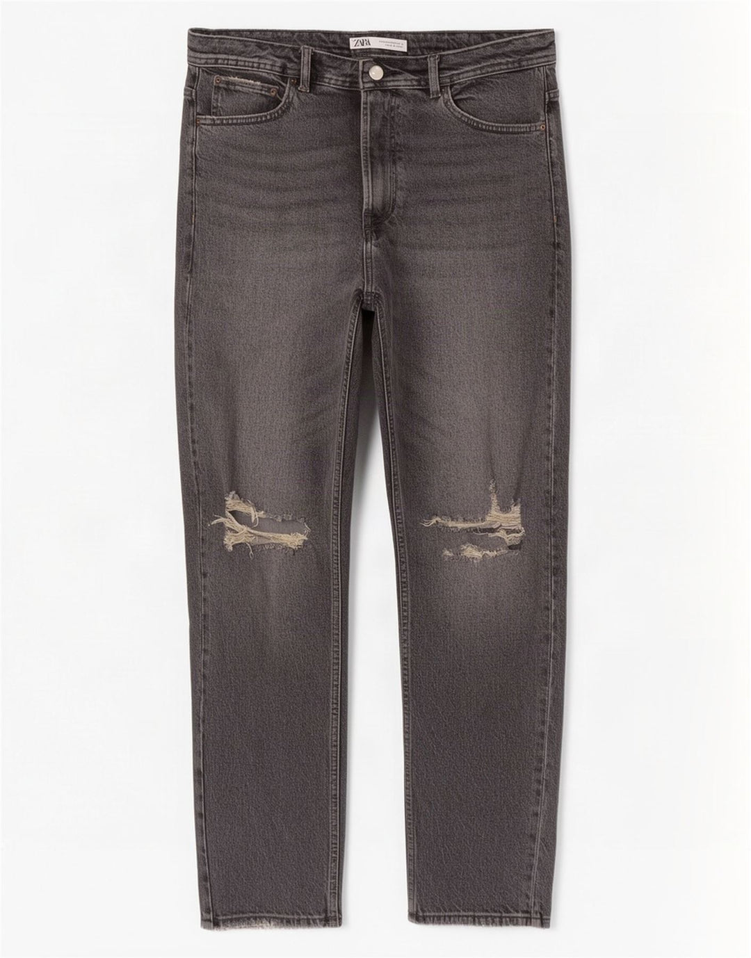 Zara Calça jeans reta masculina desgastada UE 44 grande W34 L29 algodão cinza