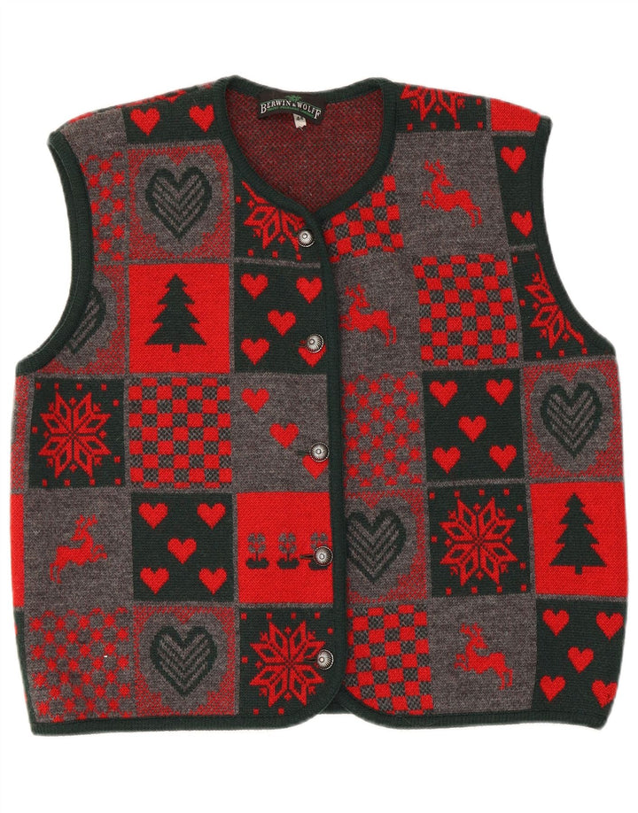 Berwin & Wolff Colete feminino de malha EU 44 XL vermelho patchwork lã nova