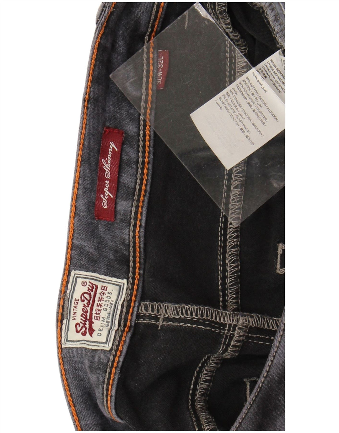 Jeans super skinny feminino SUPERDRY W30 L32 algodão cinza