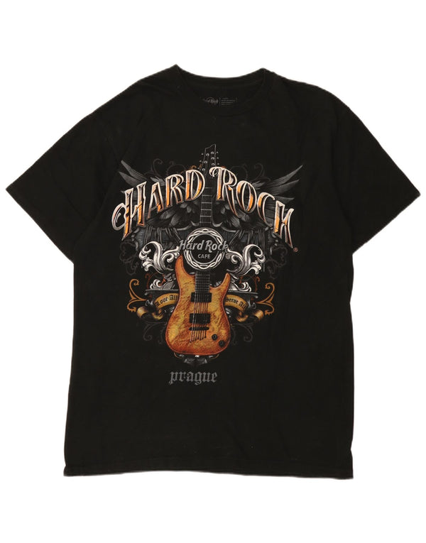 Camiseta masculina Hard Rock Cafe Praga com estampa gráfica grande de algodão preto