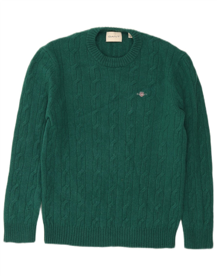 Suéter masculino Gant com gola redonda e ajuste regular, lã verde pequena