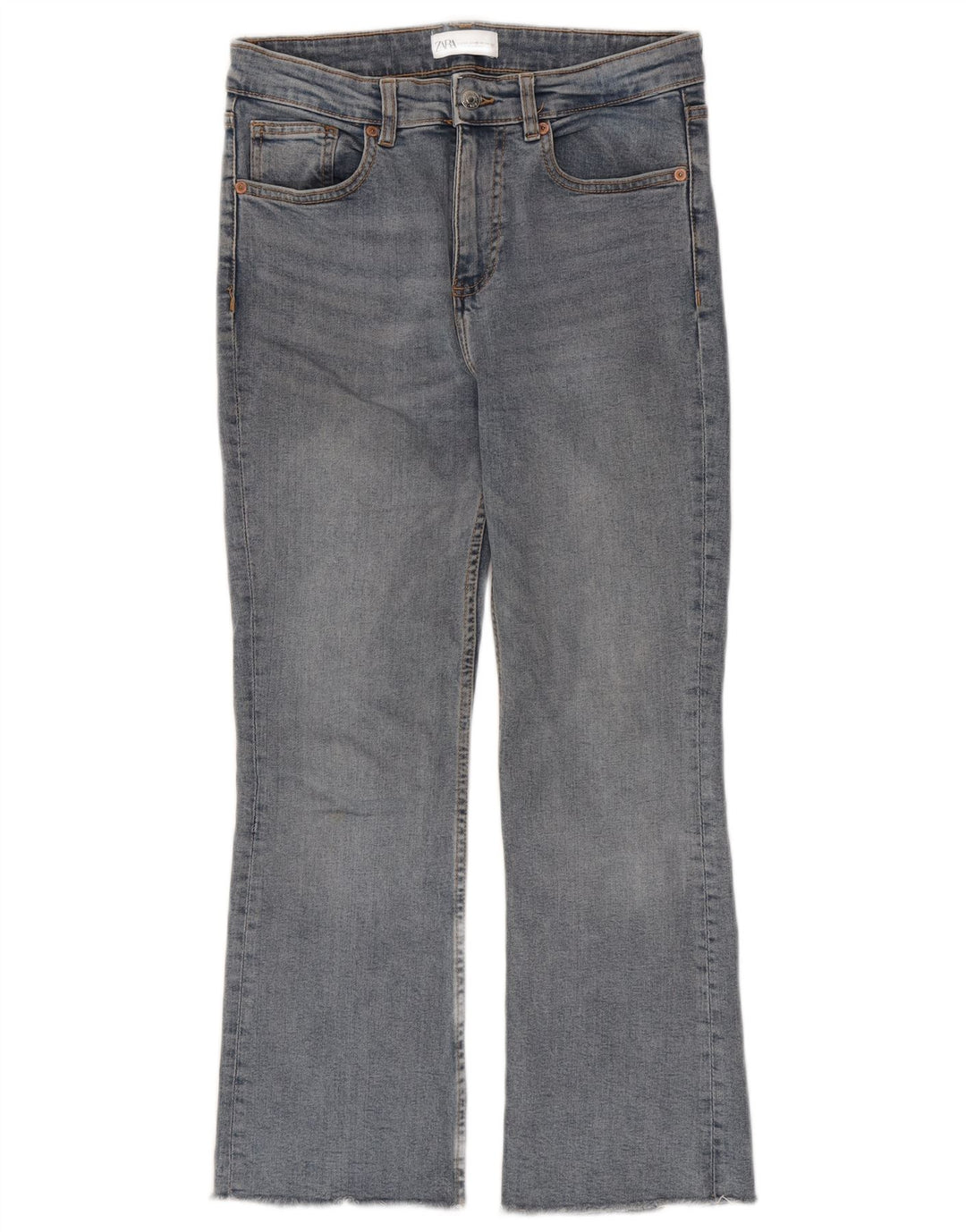 Zara Calça Jeans Feminina Crop Bootcut EU 38 Pequeno W28 L26 Azul Algodão