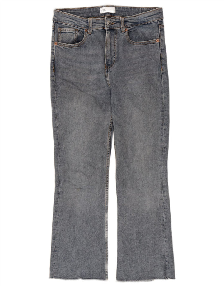 Zara Calça Jeans Feminina Crop Bootcut EU 38 Pequeno W28 L26 Azul Algodão