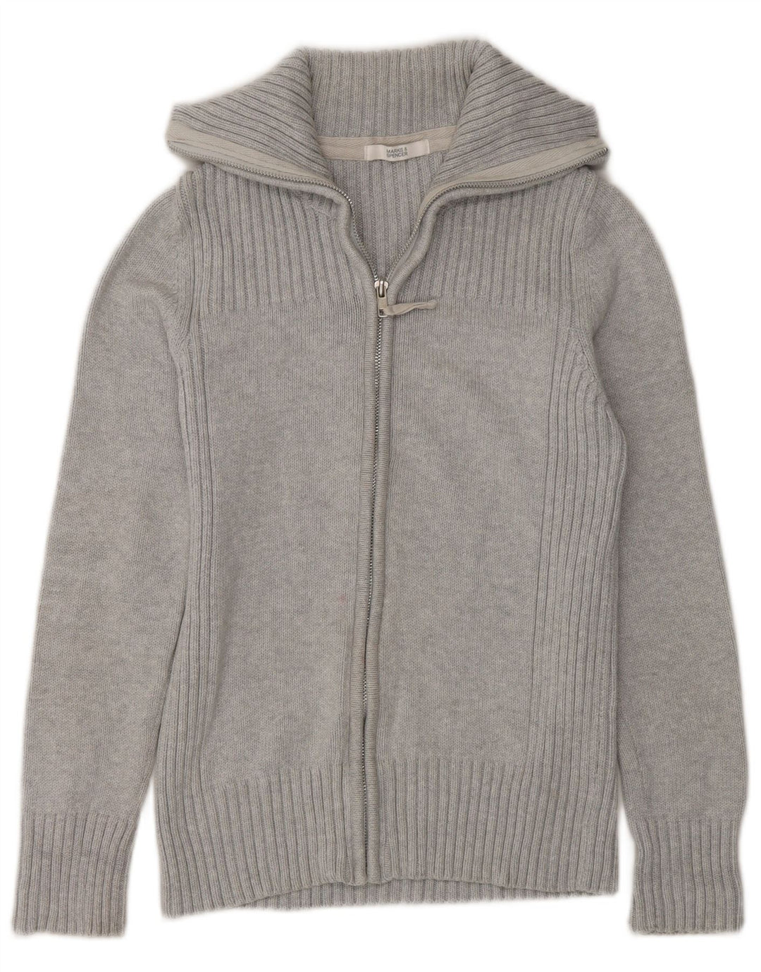 Suéter cardigã feminino com zíper completo da Marks & Spencer Reino Unido 12 algodão cinza médio