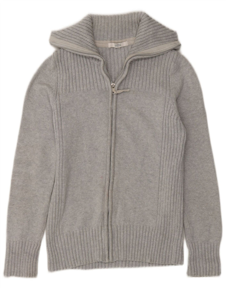 Suéter cardigã feminino com zíper completo da Marks & Spencer Reino Unido 12 algodão cinza médio