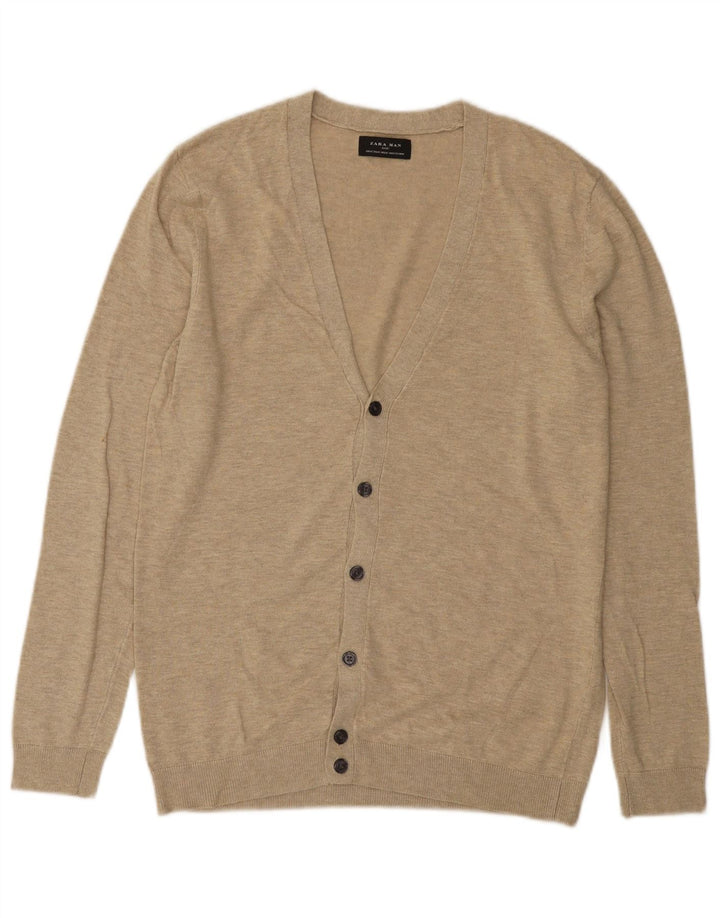 Suéter cardigã masculino Zara médio bege manchado