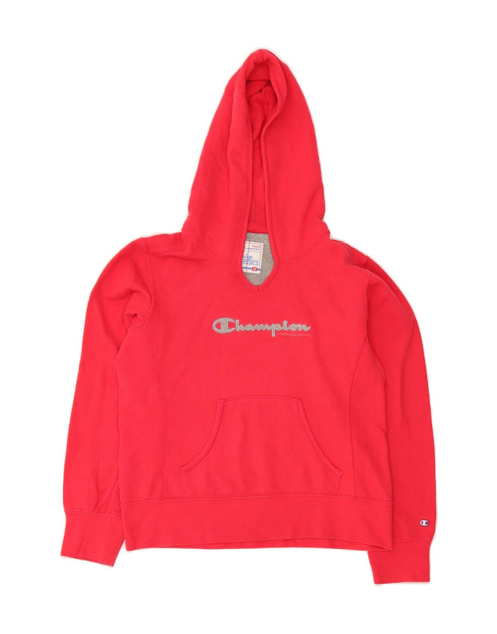 CHAMPION Womens Graphic Hoodie Jumper UK 14 Medium Pink Cotton Vintage Champion and Second-Hand Champion from Messina Hembry 